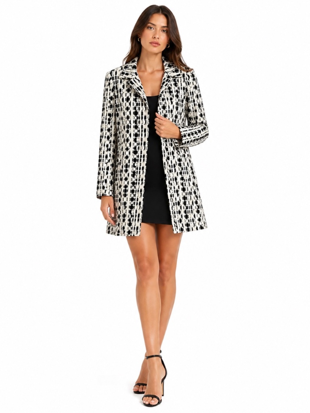 DStudio Black & White Graphic Print Trench Dress Coat – Size 6, Made in Canada
